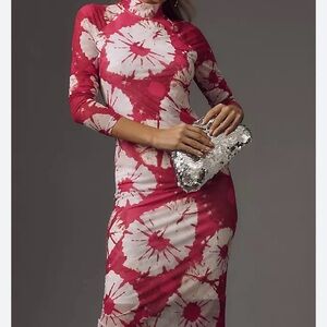 By Anthropologie Long-sleeved Mock-neck Printed Slim Midi Dress